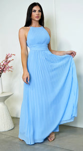 Leena Pleated Maxi Dress Blue