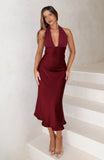 Guess You Miss Me Halter Midi Dress Burgundy Pink Dot