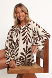 July Long Sleeve Smock Top Brown Palm