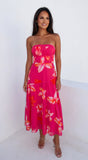 Paradiso Floral Print Midi Dress Pink