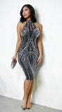 Naora High Neck Rhinestone Midi Dress Black