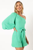 Krisa One Shoulder Romper Green