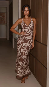 Briana Halter Maxi Dress Chocolate Floral