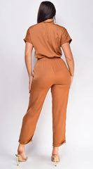 Darya Button Up Jumpsuit Mocha Brown