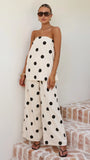Hazelle Strapless Top Beige Black Polka Dot