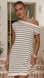 Robin Off Shoulder Mini Dress Cream Black Stripe