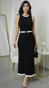 Elaria Sleeveless Contrast Midi Dress Black