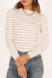 Stacie Ribbed Knit Top Beige Stripe