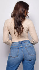 Astraia Basic Turtle Neck Crop Ribbed Sweater Top Beige