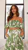 Callison Crop Top and Pants Set Green Print