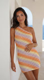 Isola One Shoulder Textured Mini Dress Orange Multi