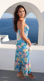 Aquarella Floral Strapless Tube Midi Dress Blue Multi