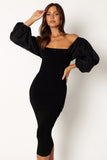 Dolly Puff Sleeve Midi Dress Black