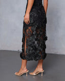 Nightsky Floral Applique Midi Skirt