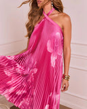Sunset Sips Halter Plisse Maxi Dress