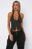 Stunner Edition Halter Top Black White Polka Dot