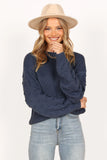Katrina Textured Sleeve Crewneck Knit Sweater Midnight Blue