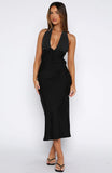 Guess You Miss Me Halter Midi Dress Black Ivory Dot