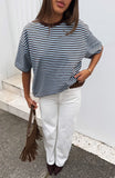 Touchdown Oversized Tee Choc Blue Stripe