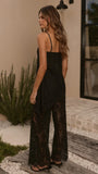 Ebony Asymmetrical Lace Top Pants Set Black