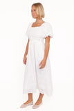 Clo Puff Sleeve Midi Dress White Broderie