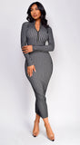 Amara Two Tone Front Zipper Maxi Dress Gray