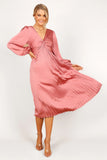 Noelle Twist Front Pleated Midi Dress Blush