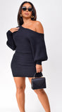 Moscow Off Shoulder Sweater Mini Dress Black