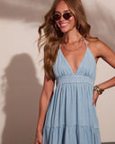 Maesy Tiered Halter Neck Chambray Maxi Dress