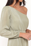 Pontee One Shoulder Pleated Midi Dress Sage Green