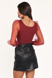 Wesson Sheer Sleeve Top Merlot