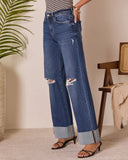 Jaidan Stretch High Rise Wide Leg Distressed Cuffed Jeans