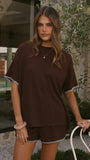 Zaide Knit T Shirt and Shorts Set Chocolate Blue