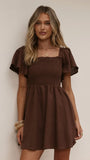 Molly Linen Mini Dress Chocolate