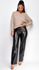 Inari PU Leather Flare Pants Black