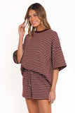 Hellen Stripe Short Set Burgundy Cream Stripe