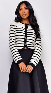 Eliana Stripe Button Down Cardigan Ivory