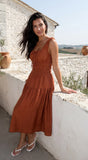Celesta Midi Dress Rust Brown