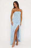 Delicate Petal Strapless Maxi Dress Baby Blue