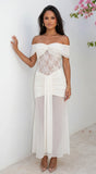 Elarisse Lace Mesh Maxi Dress Cream White