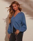 Office Hours Denim Button Down Top