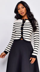Eliana Stripe Button Down Cardigan Ivory
