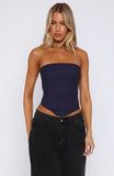Let It Go Strapless Bustier Navy Polka Dot