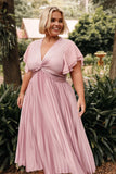 Nova Flutter Sleeve Midi Dress Dusty Rose