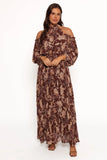 Hilary Pleated Maxi Dress Brown Floral