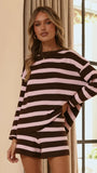 Jaeden Long Sleeve Top Shorts Set Pink Chocolate Stripe