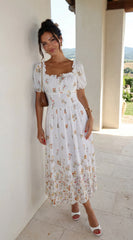 Lunaria Floral Midi Dress Ivory White