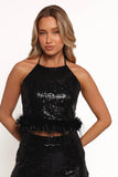 Della Sequin Halter Top Black