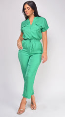 Darya Button Up Jumpsuit Green