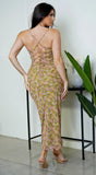 Rivka Floral Chiffon Lace Detail Maxi Dress Green